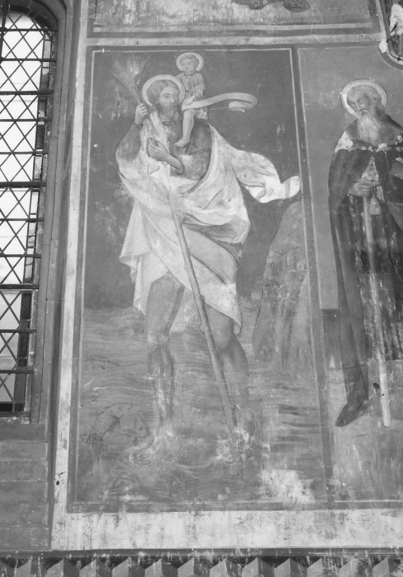 San Cristoforo guada il fiume con Gesù Bambino sulle spalle (dipinto, elemento d'insieme) di Stura Giovanni (primo quarto sec. XX)