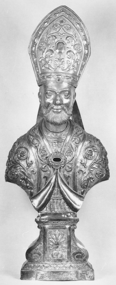 SANTO VESCOVO (reliquiario - a busto, opera isolata) di Morera Giuseppe Ditta (terzo quarto sec. XIX)