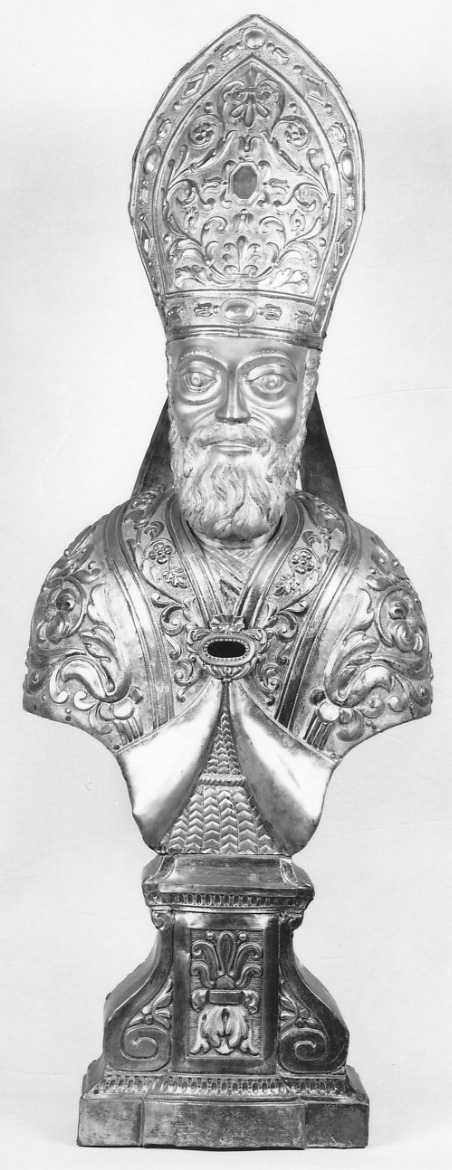 SANTO VESCOVO (reliquiario - a busto, opera isolata) di Morera Giuseppe Ditta (terzo quarto sec. XIX)