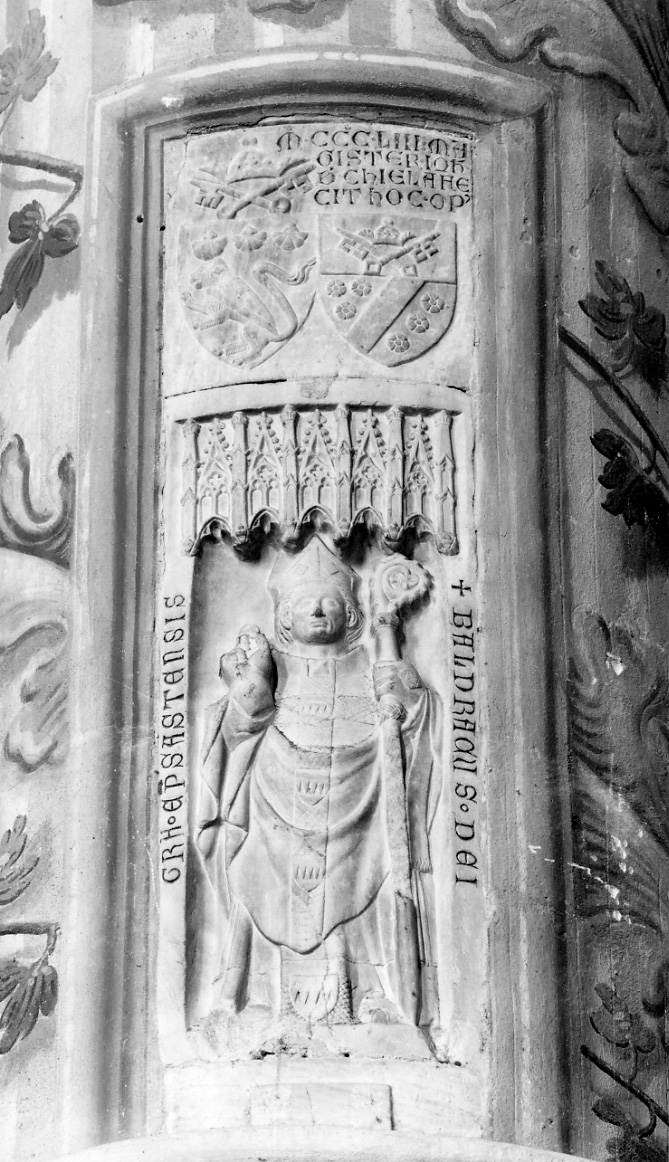 ritratto del vescovo Baldracco Malabaila (lapide tombale, opera isolata) di Chiela Johannes (terzo quarto sec. XIV)