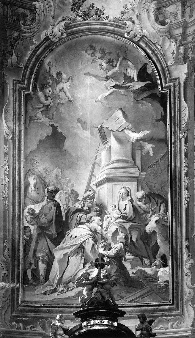 adorazione dei Re Magi (dipinto, elemento d'insieme) di Carloni Carlo Innocenzo, Perego Gaetano, Pozzo Pietro Antonio il Giovane (terzo quarto sec. XVIII)