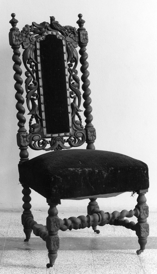 motivi decorativi vegetali con uccelli (sedia, elemento d'insieme) - produzione Italia settentrionale (ultimo quarto sec. XIX)