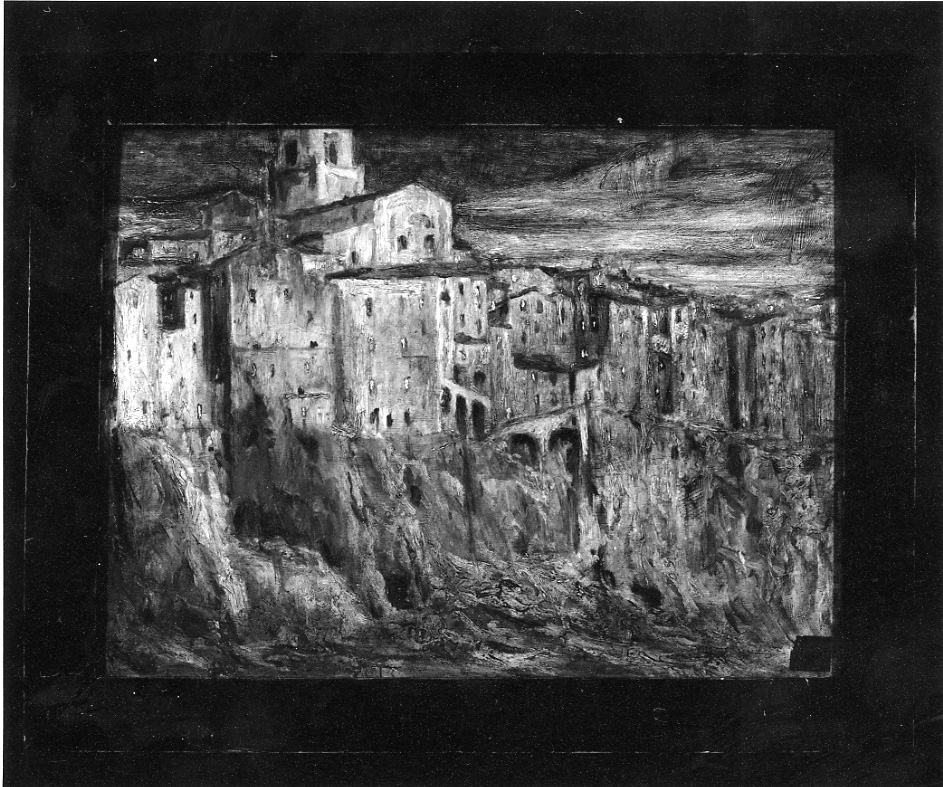 Paesaggio ligure, veduta della costa ligure (dipinto, opera isolata) - ambito ligure-piemontese (sec. XX)