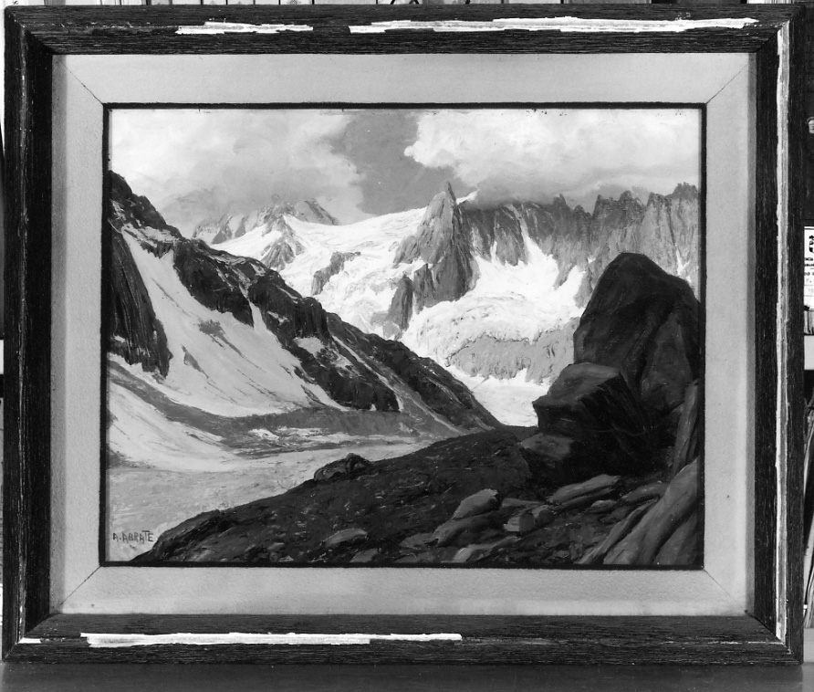 ghiacciaio e dirupi, veduta di un ghiacciaio (dipinto, opera isolata) di Abrate Angelo (secondo quarto sec. XX)