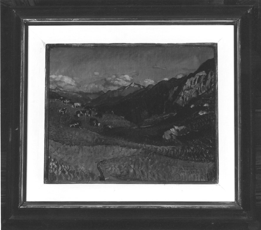 Pascoli alpini, paesaggio montano con mucche (dipinto, opera isolata) di Boetto Giulio (secondo quarto sec. XX)