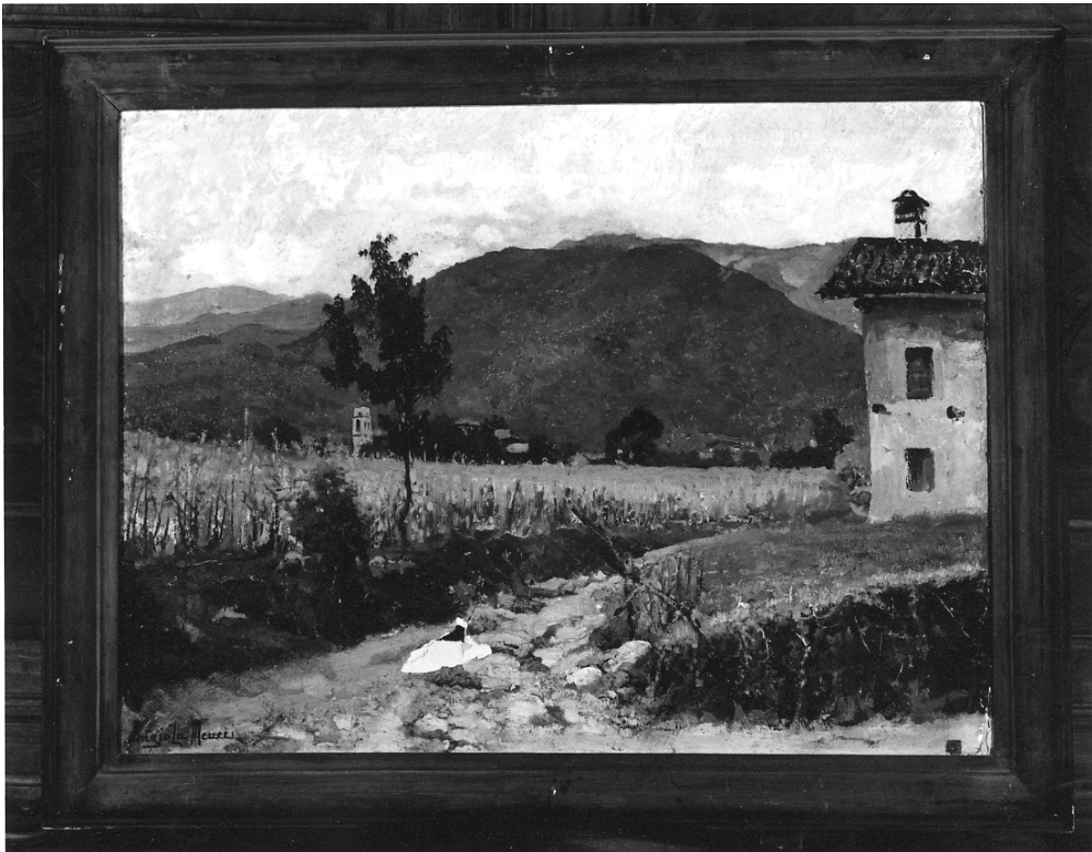 Casolare in campagna, paesaggio collinare (dipinto, opera isolata) di Meucci Angiola (sec. XX)
