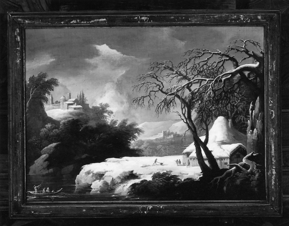 paesaggio invernale (dipinto, elemento d'insieme) - ambito piemontese (?) (ultimo quarto sec. XVIII)