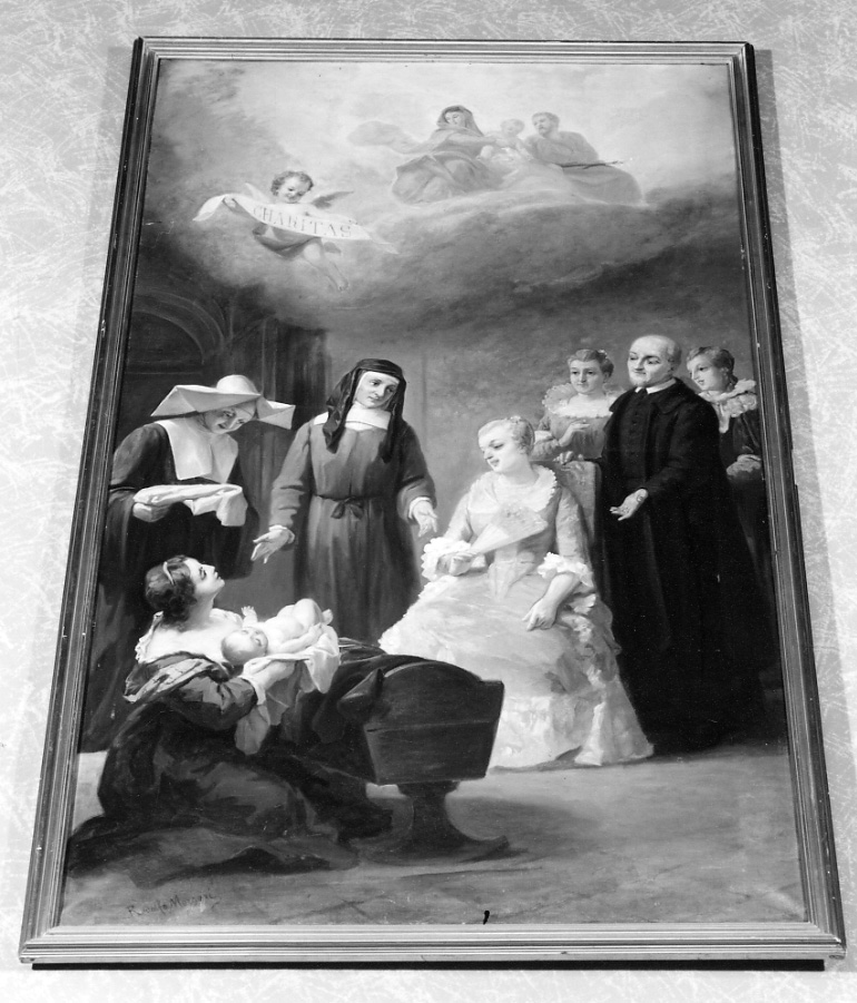 Sacra Famiglia con San Vincenzo dè Paoli e Santa Luisa de Marillac (dipinto, opera isolata) di Morgari Rodolfo (ultimo quarto sec. XIX)
