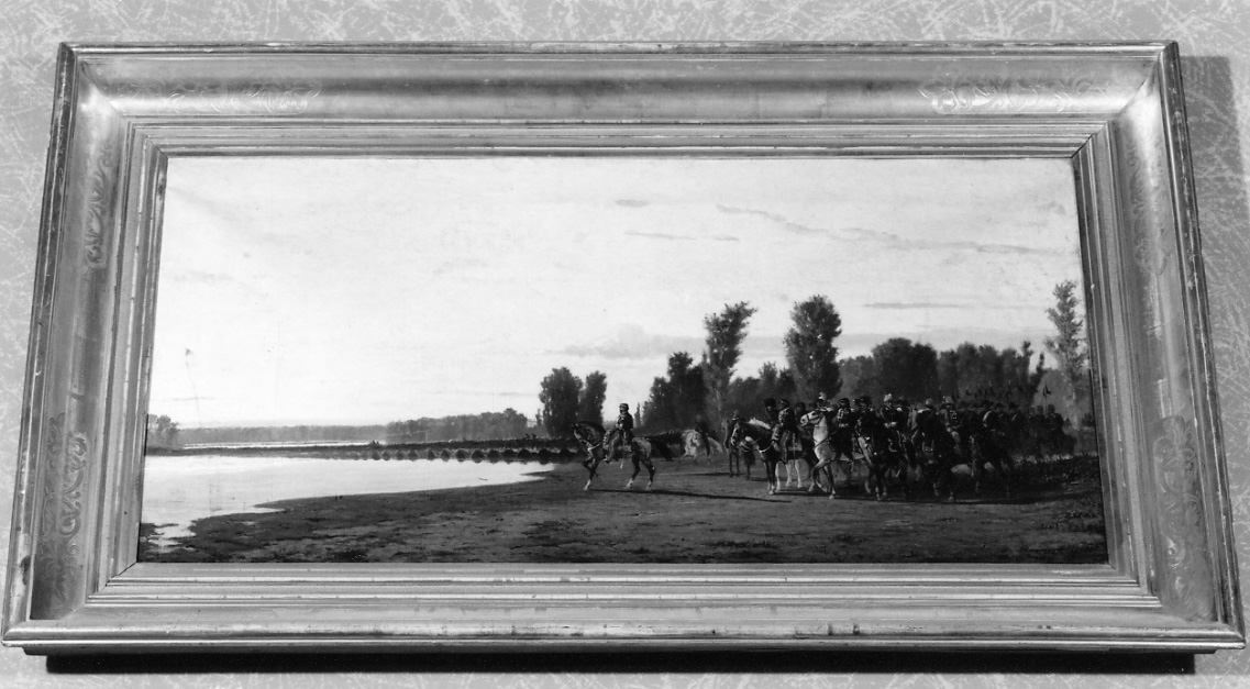 passaggio del fiume Po da parte di Vittorio Emanuele II di Savoia, passaggio del fiume Po da parte di Vittorio Emanuele II di Savoia (dipinto, opera isolata) di Raimondi Edoardo (terzo quarto sec. XIX)