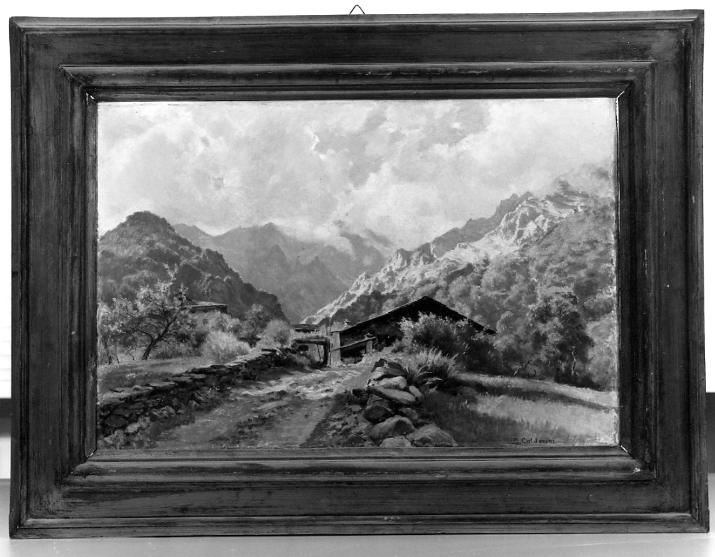 Nei monti di Val Pellice, veduta della Val Pellice (dipinto, opera isolata) di Calderini Luigi (secondo quarto sec. XX)
