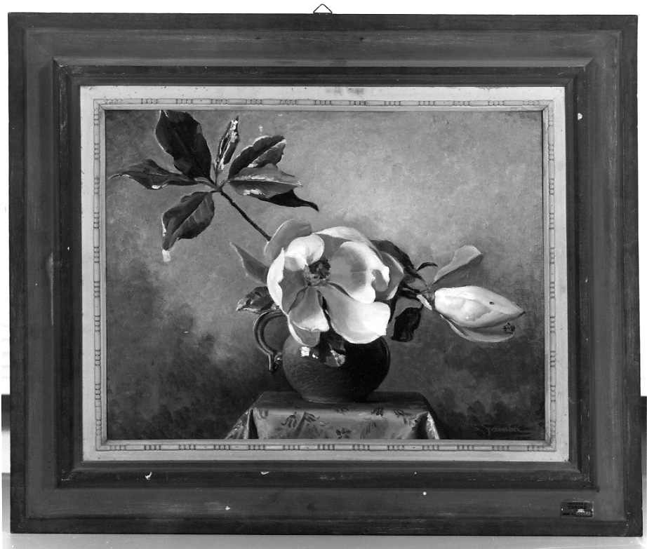 Magnolia, Vaso con fiori di magnolia (dipinto, opera isolata) di Gamba Celestino (metà sec. XX)