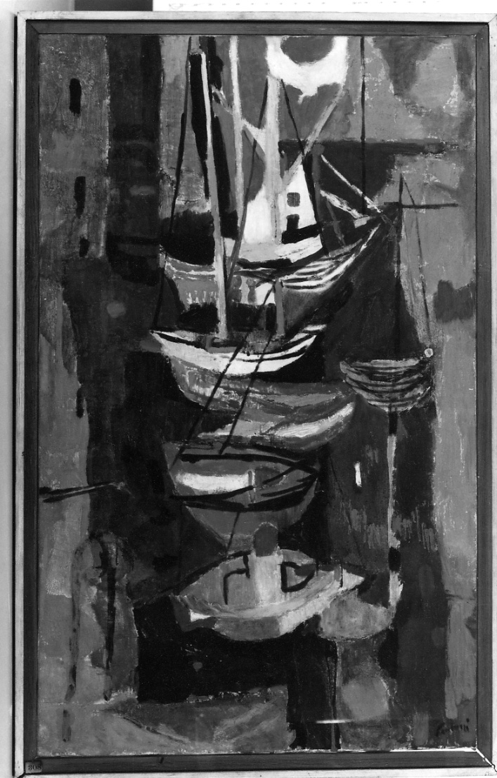 marina con barche (dipinto, opera isolata) di Paulucci Enrico (metà sec. XX)
