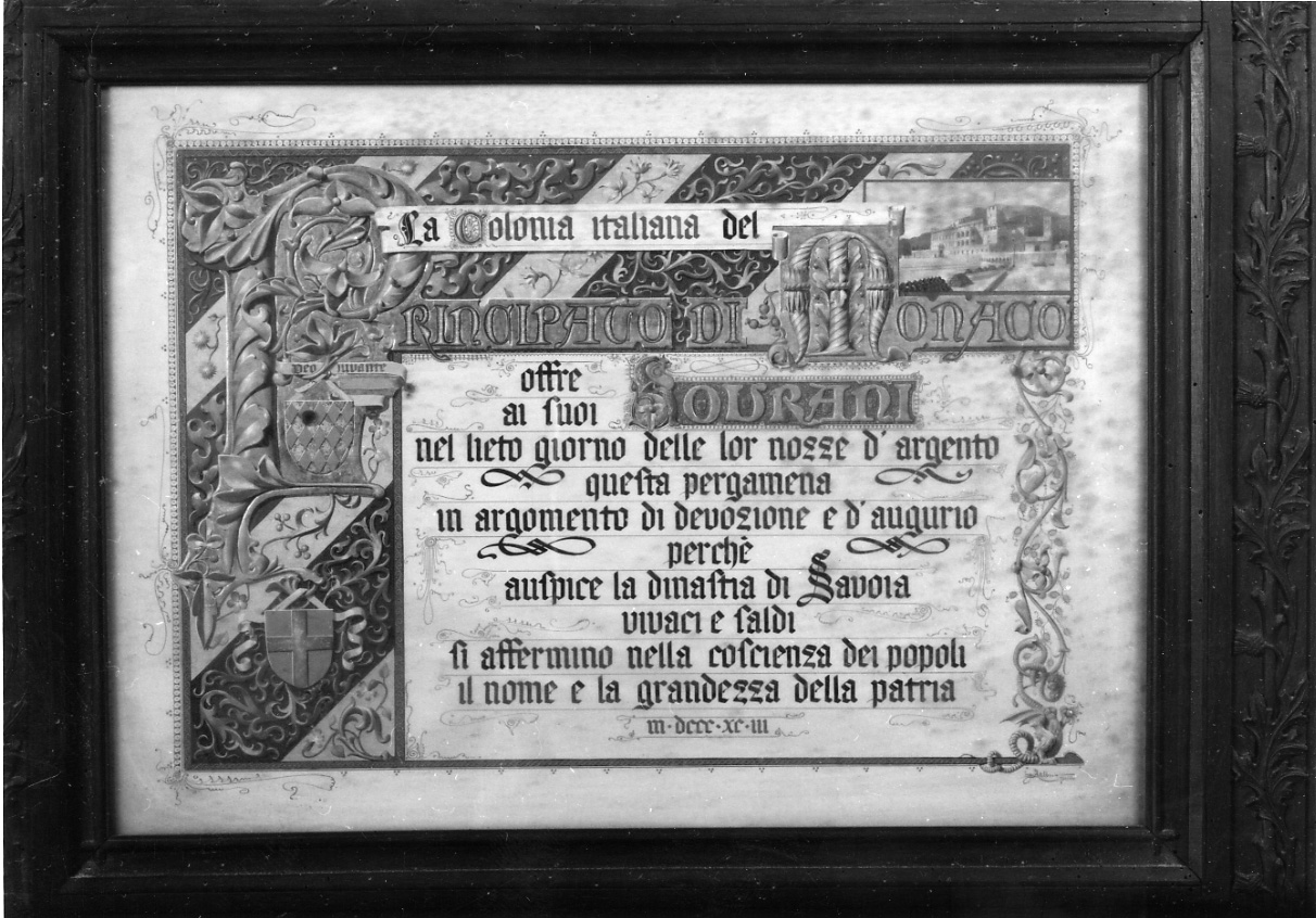 veduta del palazzo Grimaldi a Monaco (miniatura, elemento d'insieme) di Allenco G (fine sec. XIX)