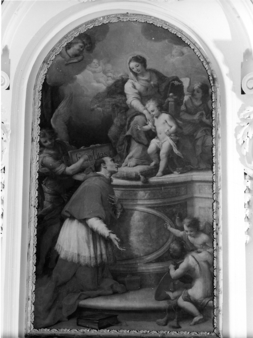 San Carlo Borromeo in adorazione della Madonna (pala, opera isolata) di Chiari Giuseppe Bartolomeo (attribuito) - produzione piemontese (primo quarto sec. XVIII)