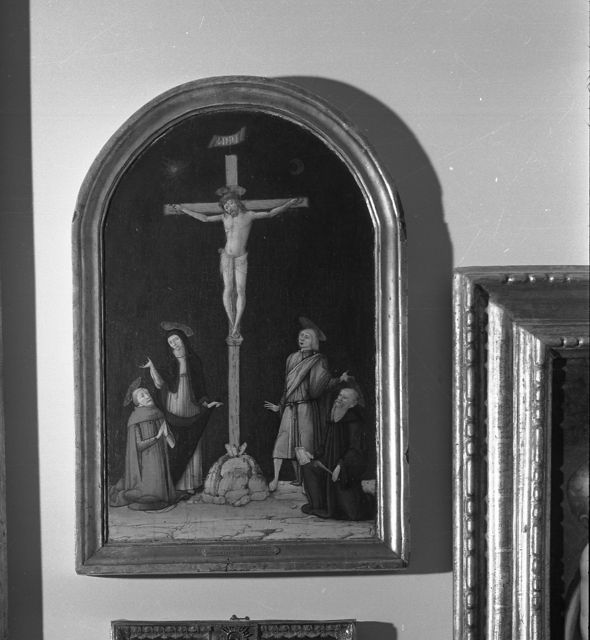 Cristo crocifisso con la Madonna, San Giovanni Evangelista, San Girolamo e San Benedetto (dipinto, opera isolata) di Ciampanti Michele (terzo quarto sec. XV)