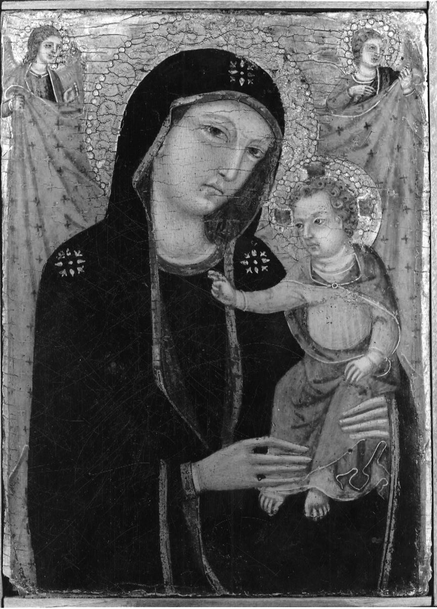 Madonna con Bambino e angeli reggicortina (dipinto, opera isolata) di Maestro di San Torpè (ultimo quarto, prima metà sec. XIII, sec. XIV)