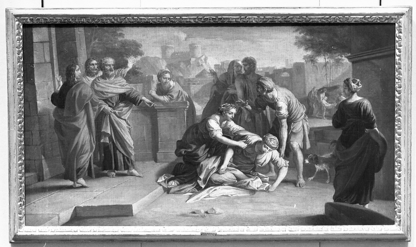 morte di Saffira (dipinto, opera isolata) di Rapous Vittorio Amedeo (attribuito) (terzo quarto sec. XVIII)