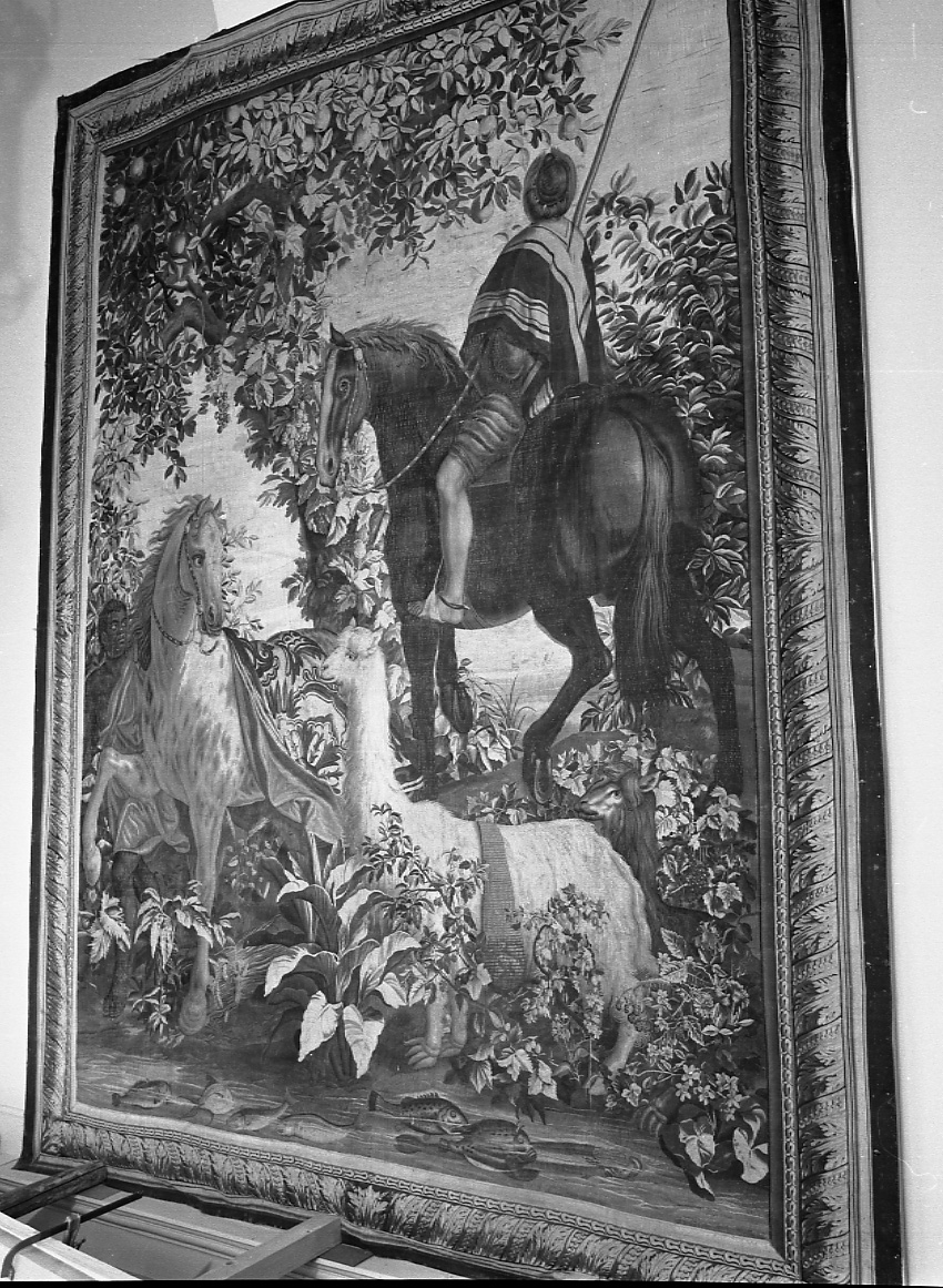 Le parti del mondo, Indio a cavallo (arazzo, elemento d'insieme) - manifattura francese (fine/inizio secc. XVII/ XVIII)