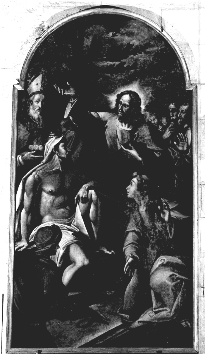 resurrezione di Lazzaro e San Nicola da Bari (dipinto, opera isolata) di Castello Castellino (attribuito) (inizio sec. XVII)