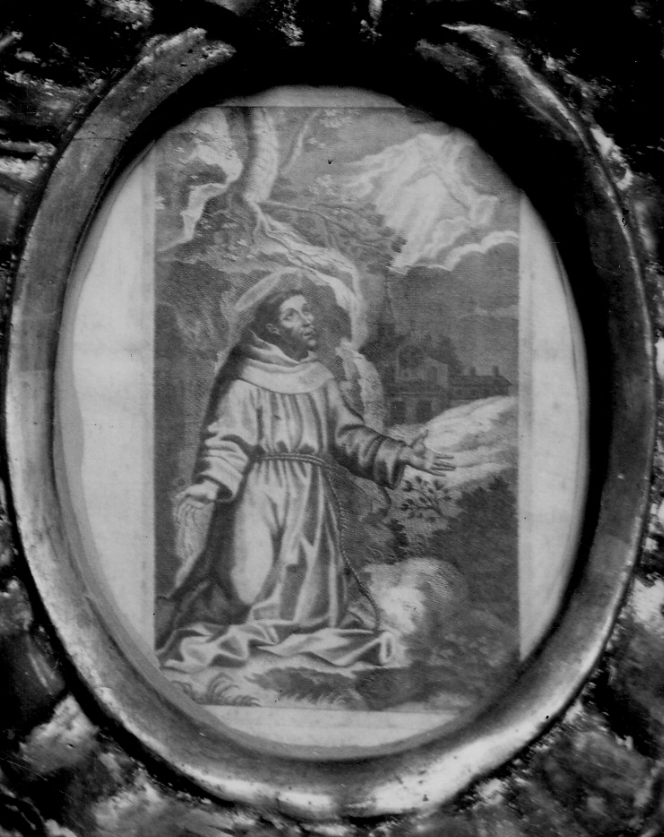 San Francesco (decorazione a ricamo, elemento d'insieme) - bottega lombardo-piemontese (seconda metà sec. XVIII)