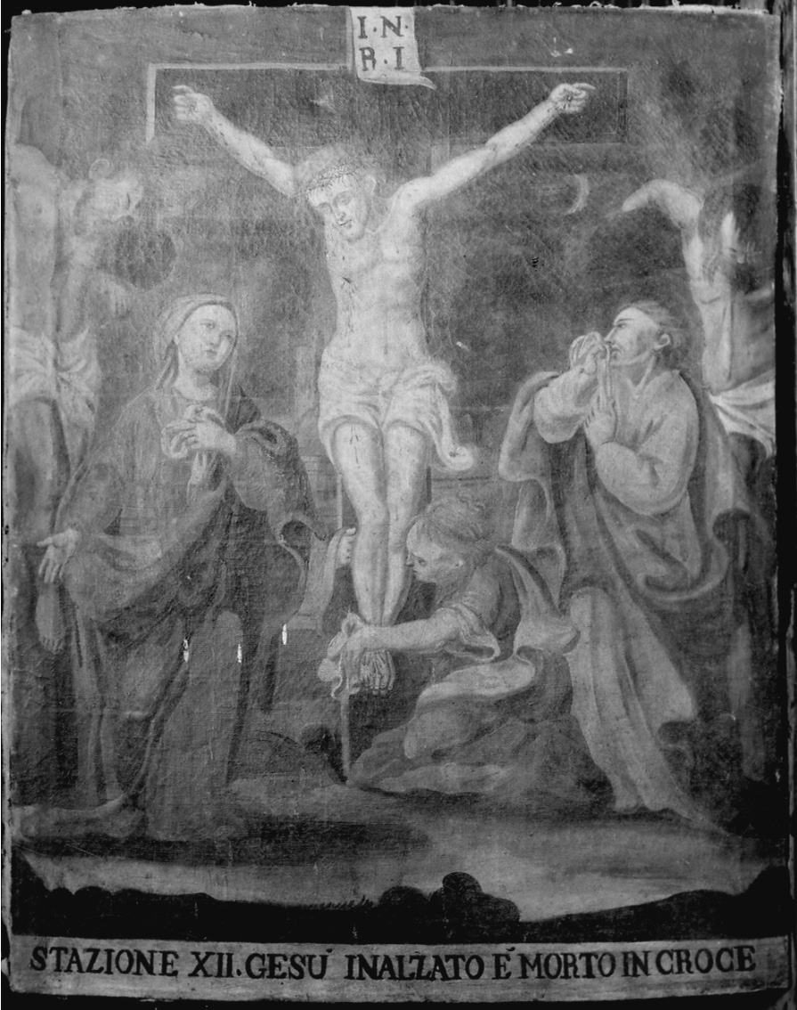 stazione XII: Gesù innalzato e morto in croce (formella, elemento d'insieme) - ambito lombardo (prima metà sec. XVII)
