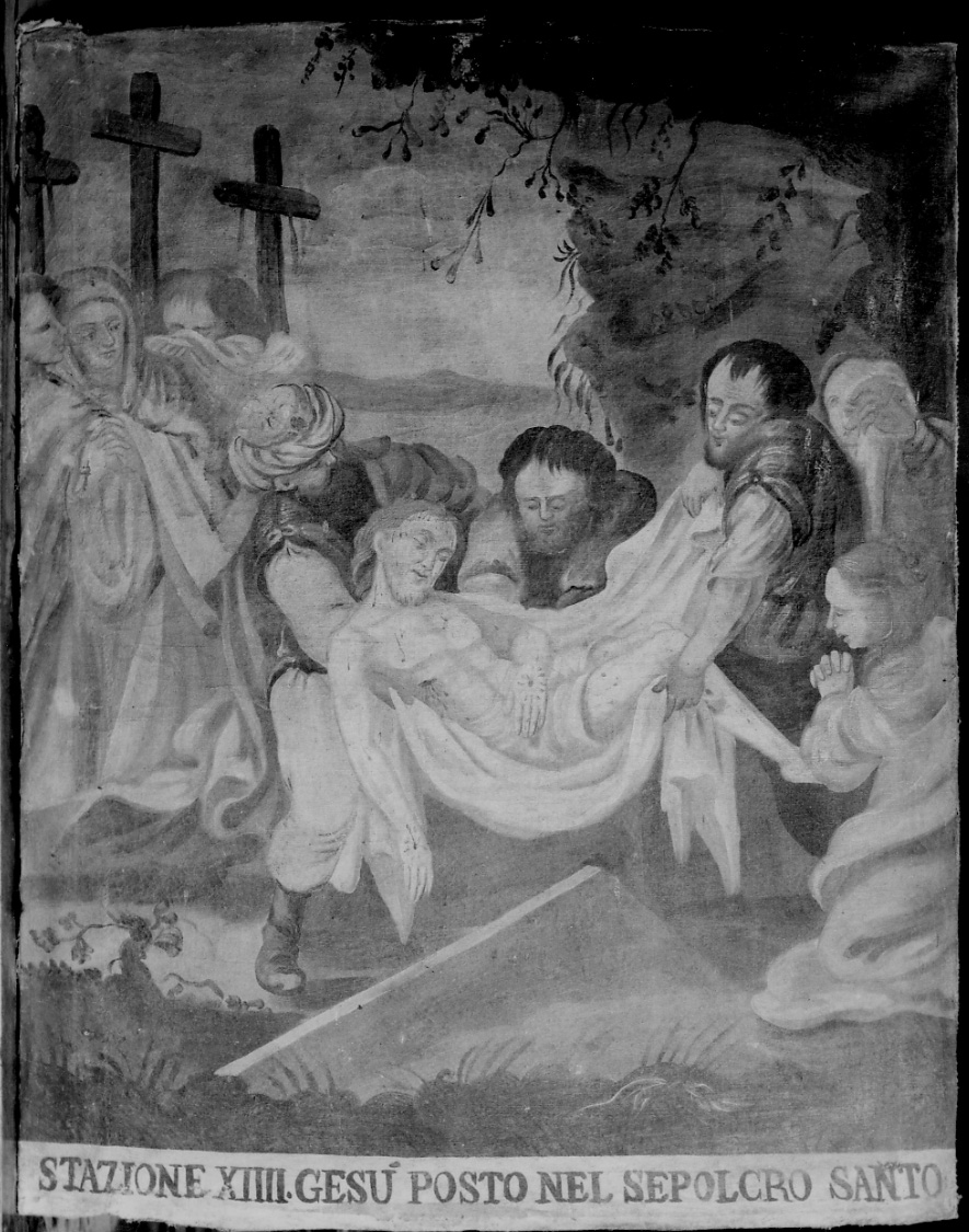 stazione XIV: Gesù deposto nel sepolcro (formella, elemento d'insieme) - ambito lombardo (prima metà sec. XVII)
