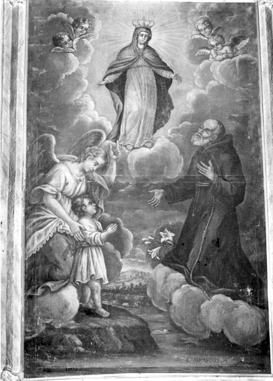 apparizione della Madonna a San Serafino con angelo custone e bambino (pala d'altare, opera isolata) - ambito alessandrino (inizio sec. XIX)
