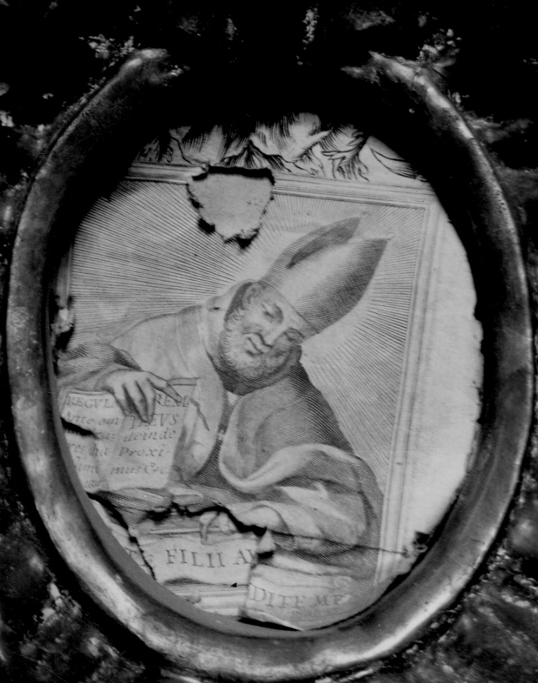 Sant'Agostino (decorazione a ricamo, elemento d'insieme) - bottega lombardo-piemontese (seconda metà sec. XVIII)