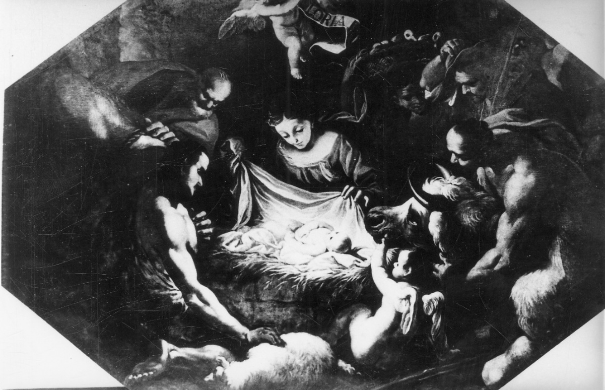 adorazione di Gesù Bambino (dipinto, elemento d'insieme) di Lanzani Andrea (inizio sec. XVIII)