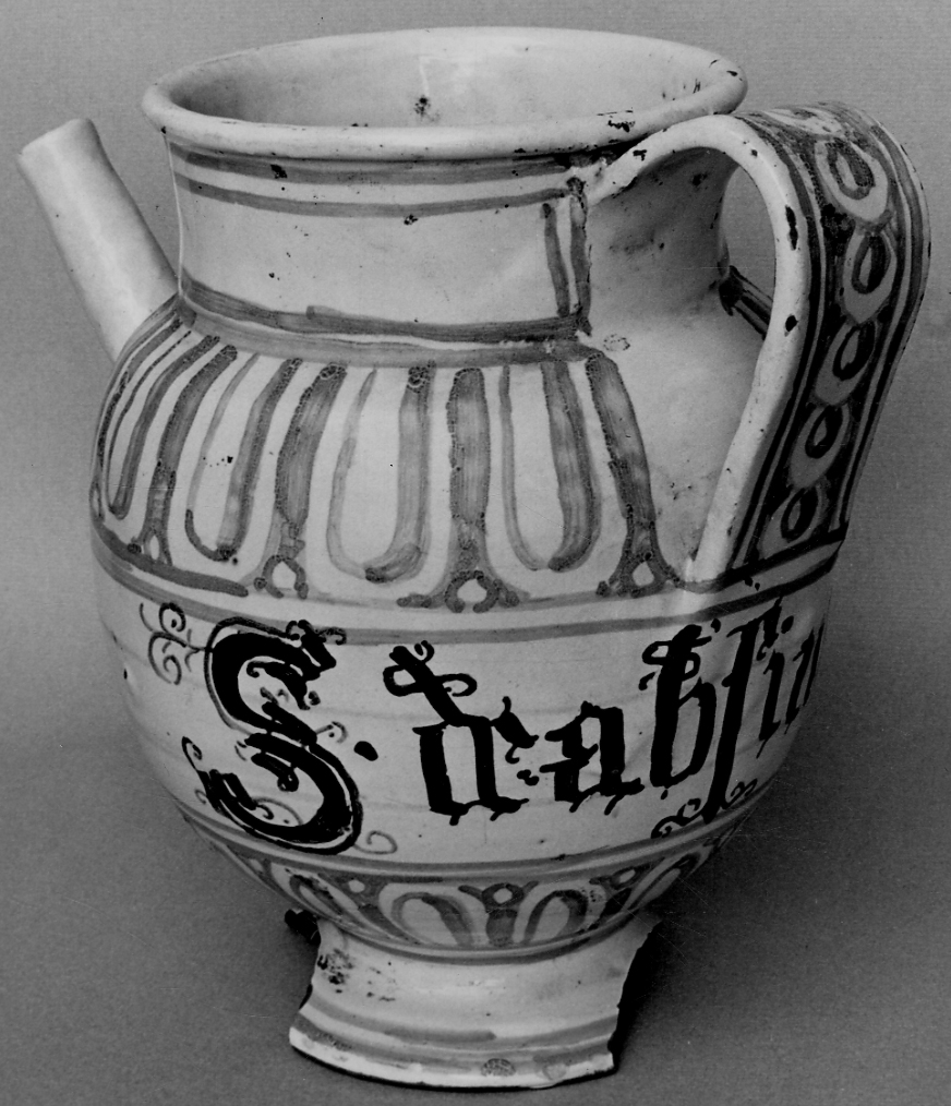 brocca da farmacia, opera isolata - manifattura savonese (sec. XVIII)