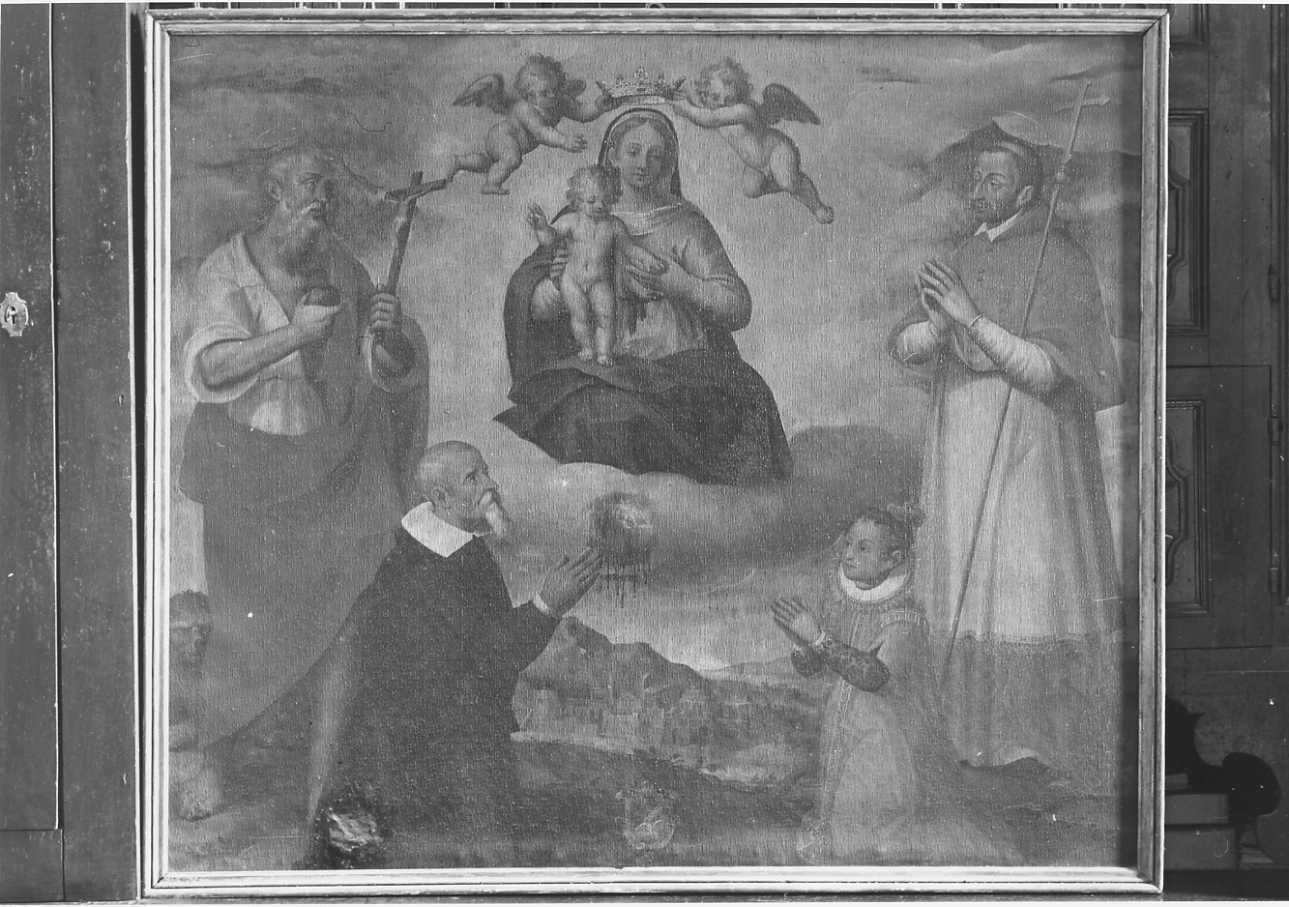 Madonna con Bambino e angeli tra San Girolamo e San Carlo Borromeo con due offerenti (dipinto, opera isolata) - ambito piemontese (seconda metà sec. XVII)