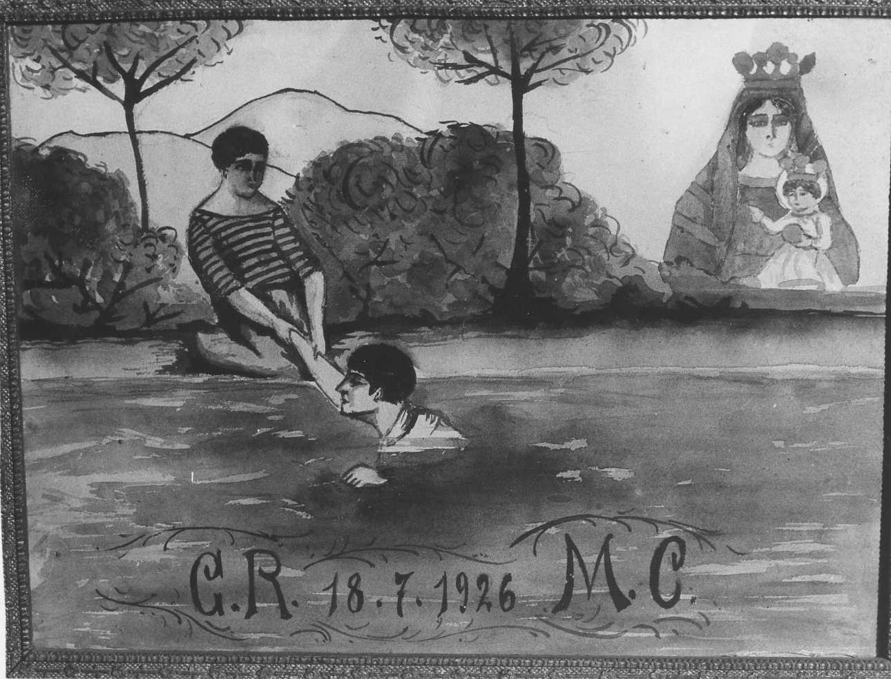 Intervento della Madonna della Creta per sventare un incidente (ex voto, opera isolata) - ambito alessandrino (secondo quarto sec. XX)