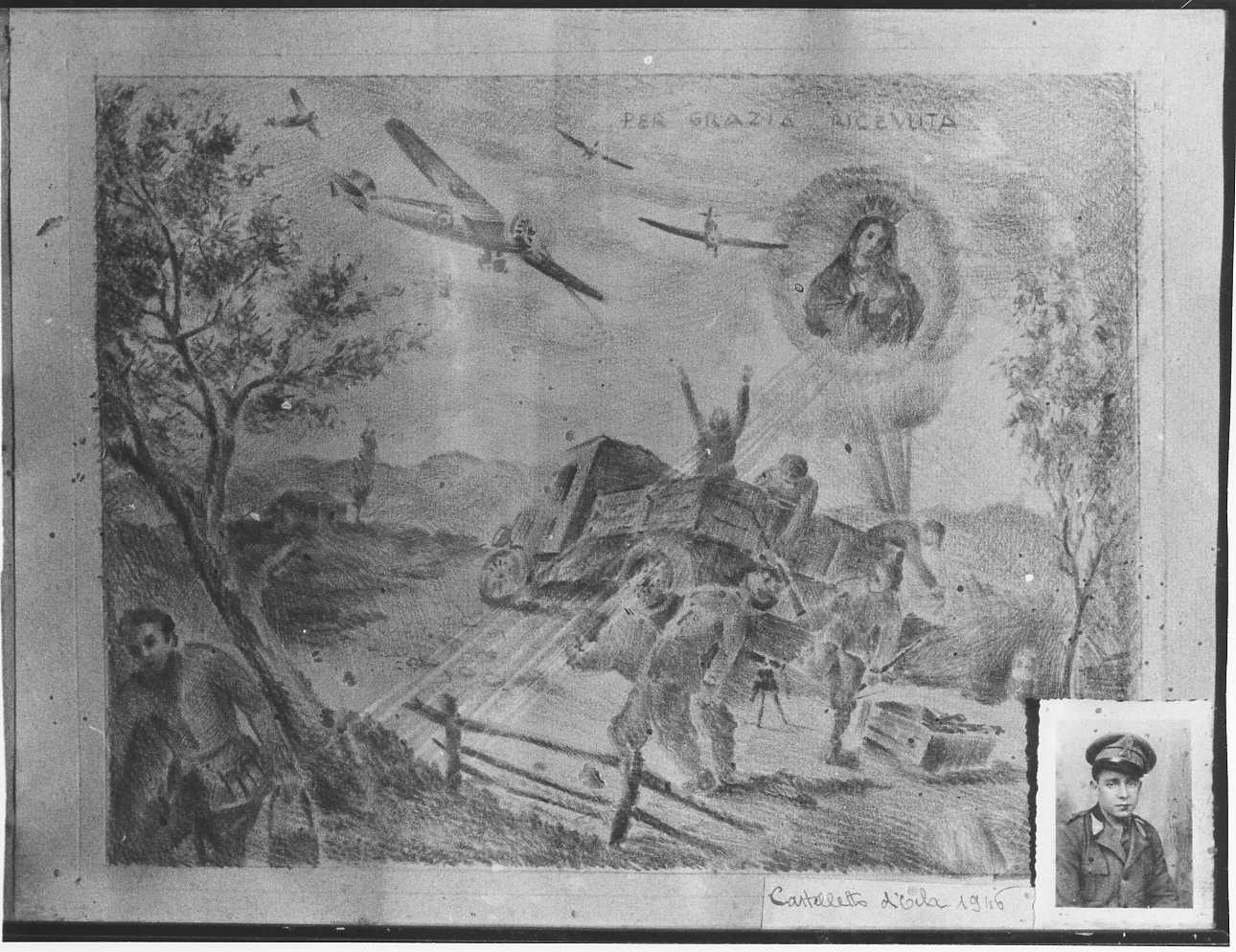 Intervento della Madonna della Creta per salvare dalla guerra (ex voto, opera isolata) - ambito alessandrino (metà sec. XX)