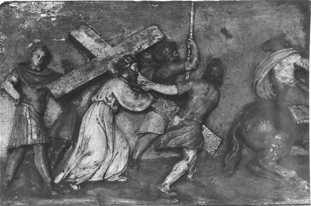 salita di Cristo al monte Calvario (rilievo) - bottega piemontese (seconda metà sec. XVI)