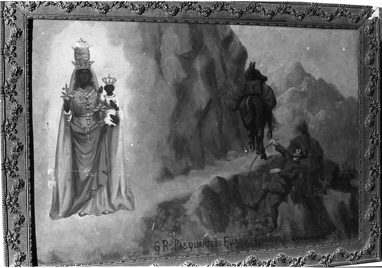 Madonna di Oropa interviene in un incidente (ex voto, opera isolata) - ambito alessandrino (primo quarto sec. XX)