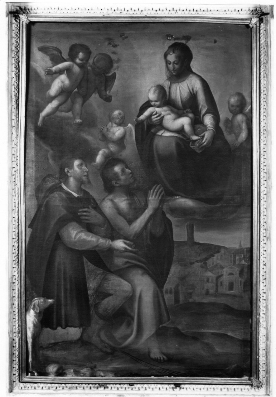 Madonna col Bambino, San Sebastiano e San Rocco (dipinto, opera isolata) di Caccia Guglielmo detto Moncalvo (primo quarto sec. XVII)