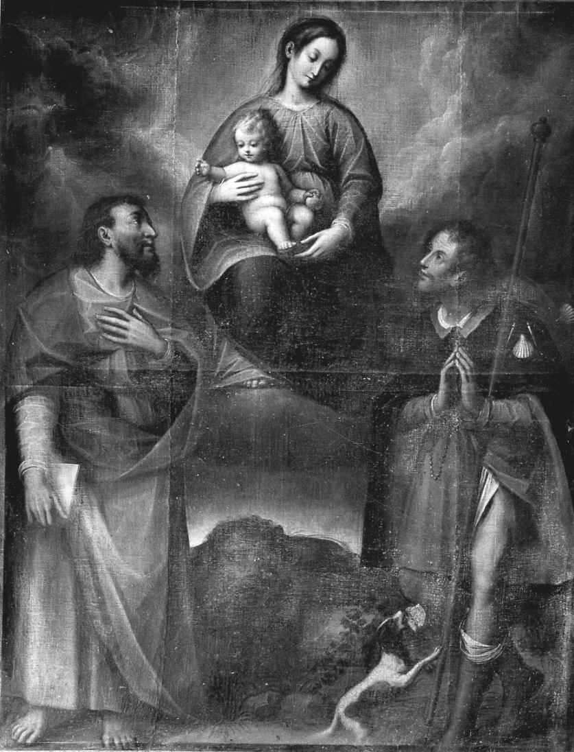 Madonna con Bambino e Santi (dipinto, opera isolata) di Caccia Guglielmo detto Moncalvo (cerchia) (fine/inizio secc. XVI/ XVII)