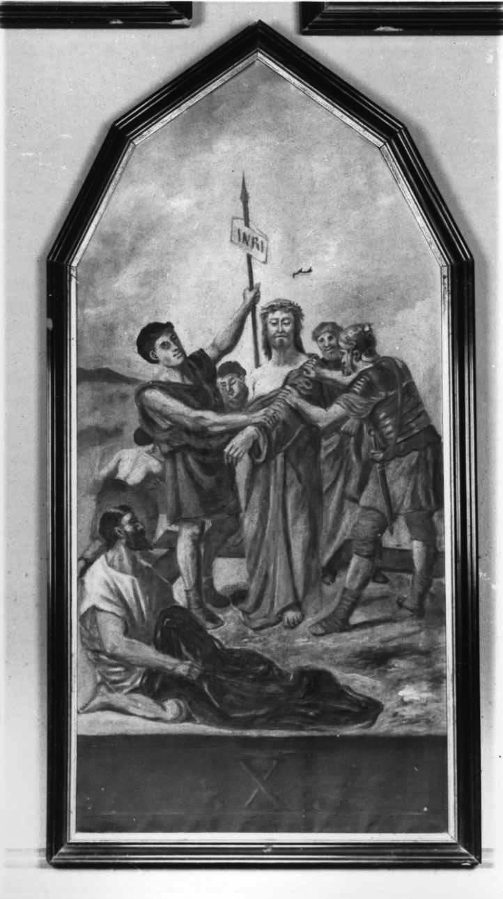 stazione X: Gesù spogliato e abbeverato di fiele (dipinto, elemento d'insieme) di Bottero C (inizio sec. XX)