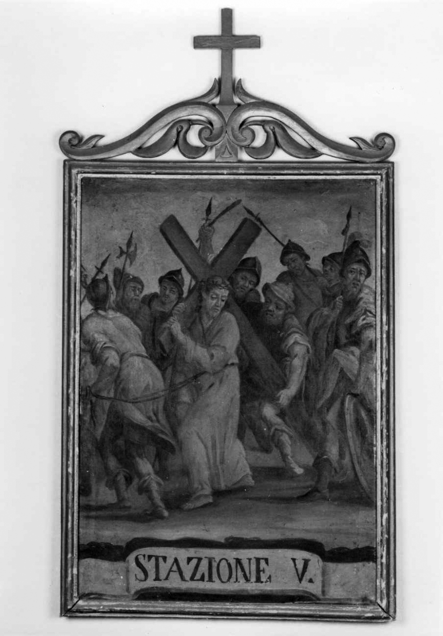 stazione V: Gesù aiutato da Simone il Cireneo a portare la croce (dipinto, elemento d'insieme) di Morelli Giovanni Battista (terzo quarto sec. XVIII)