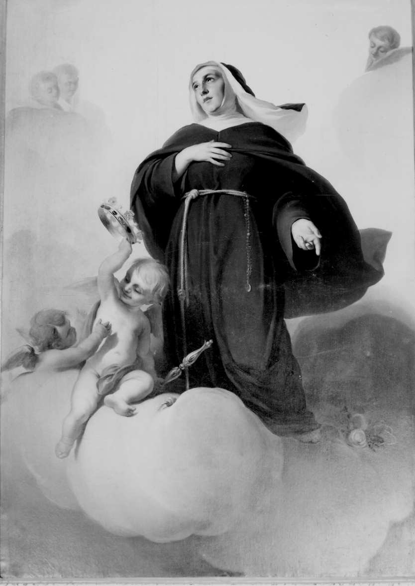 Santa Elisabetta regina del Portogallo in gloria (dipinto, opera isolata) di Pittatore Michelangelo (sec. XIX)