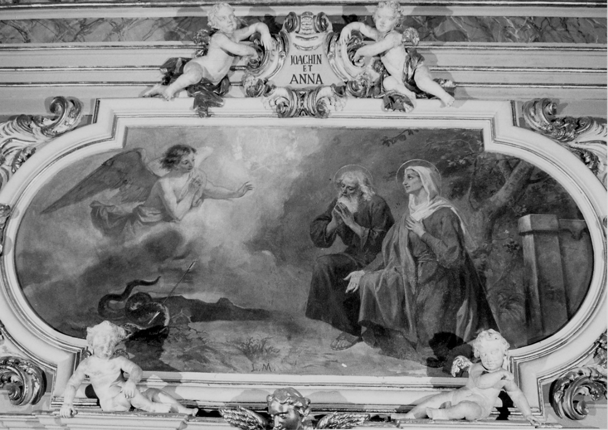 San Gioacchino e Sant'Anna pregano per avere un figlio (dipinto, pendant) di Morgari Luigi (fine sec. XIX)