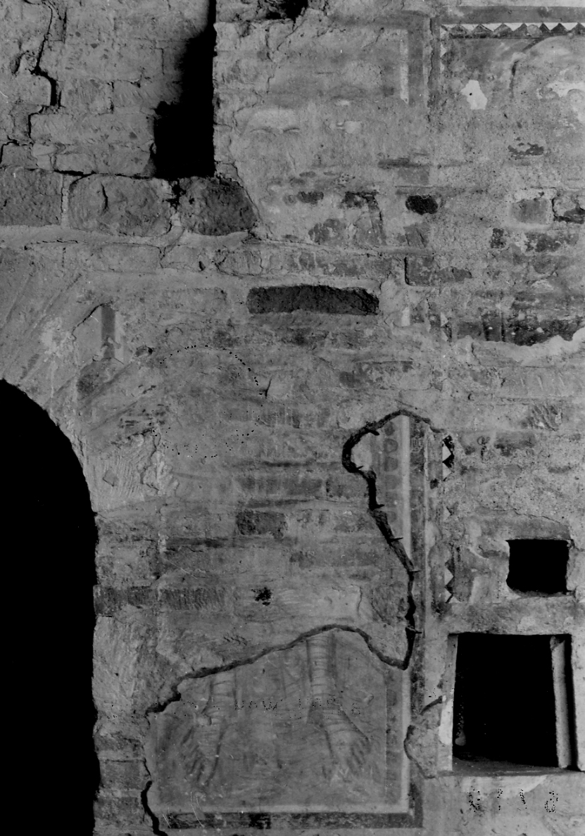 San Cristoforo guada il fiume con Gesù Bambino sulle spalle (dipinto, frammento) - ambito astigiano (metà sec. XV)