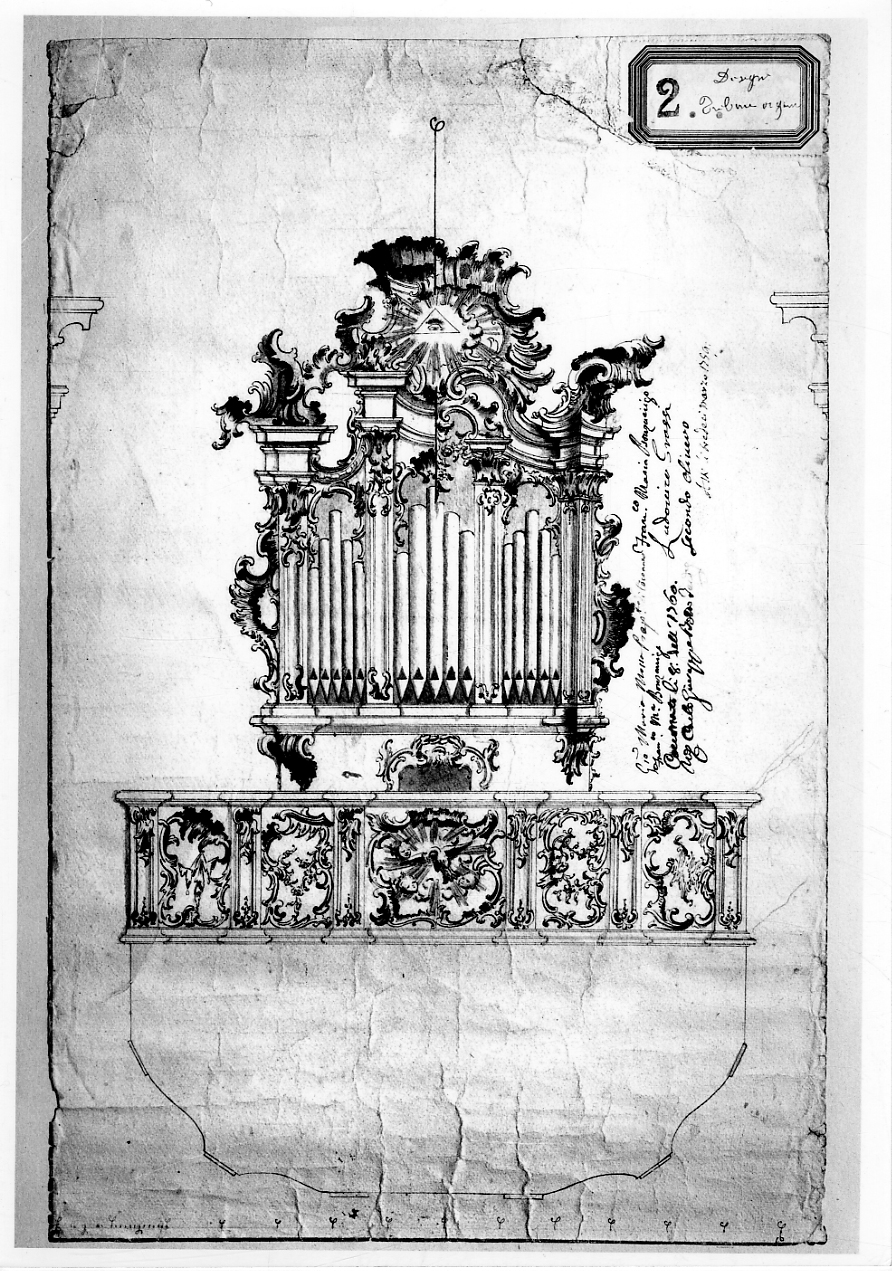 progetto per cantoria e cassa d'organo (disegno, opera isolata) di Bonzanigo Francesco Maria (metà sec. XVIII)