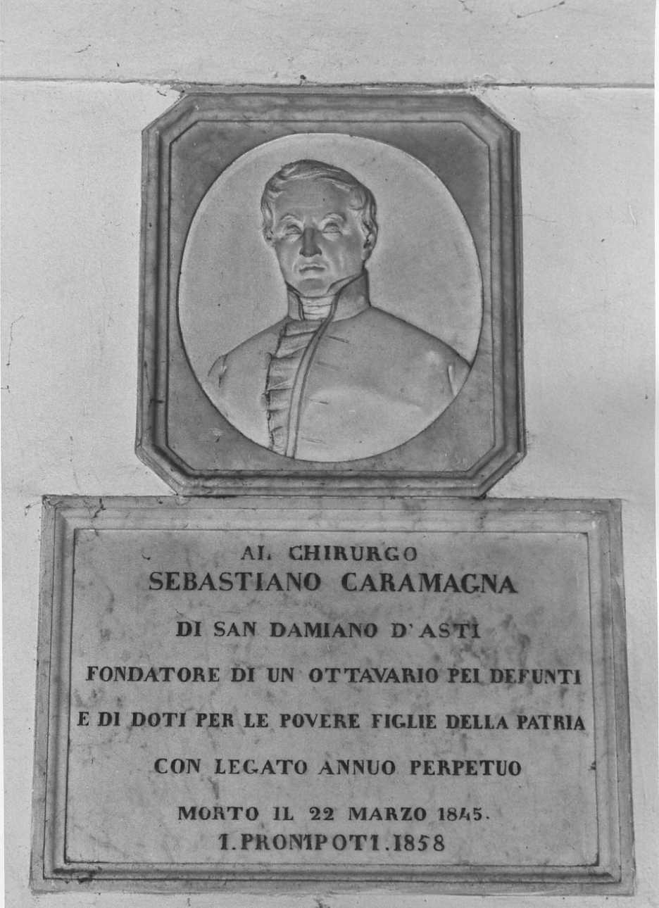 Ritratto di Sebastiano Caramagna (rilievo, opera isolata) - bottega astigiana (terzo quarto sec. XIX)
