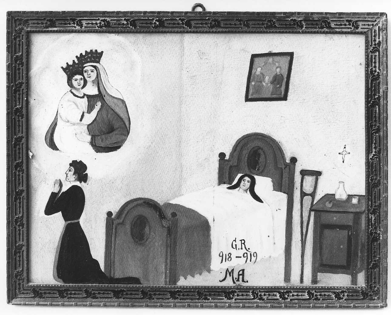 Madonna intercede per una guarigione (ex voto, opera isolata) - ambito piemontese (primo quarto sec. XX)