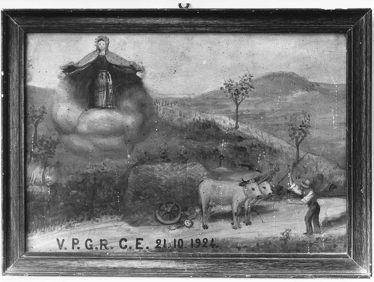 Madonna intercede in un incidente (ex voto, opera isolata) - ambito piemontese (prima metà sec. XX)