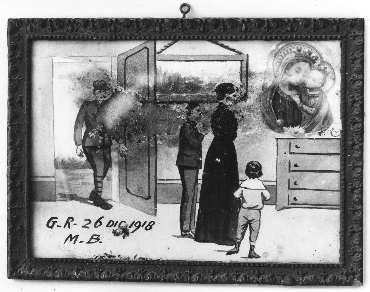 Madonna con Bambino intercede per salvare dalla guerra (ex voto, opera isolata) - ambito piemontese (primo quarto sec. XX)