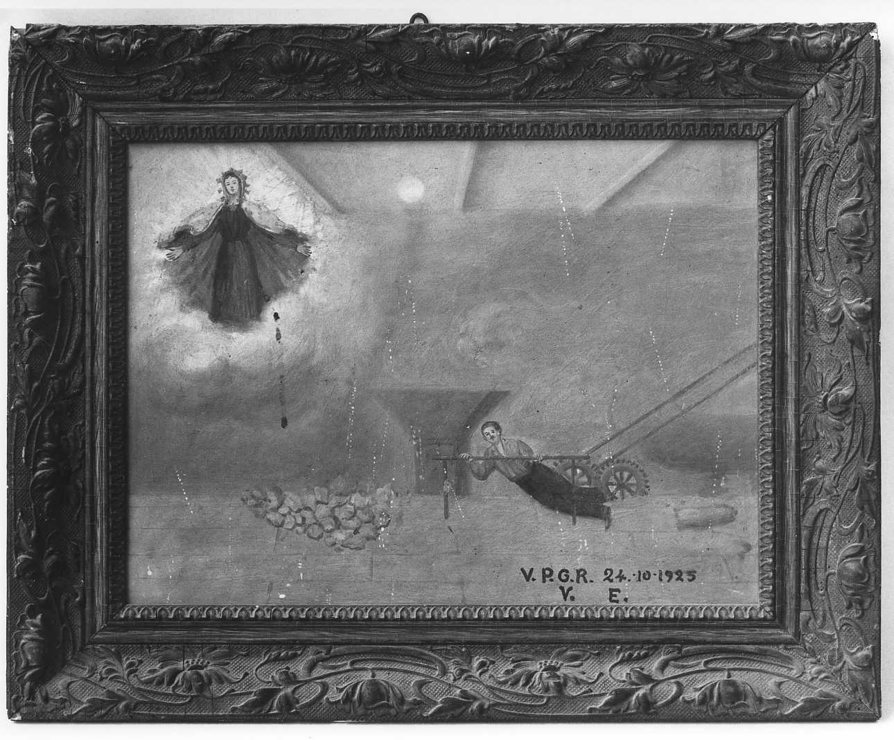 Madonna intercede in un incidente (ex voto, opera isolata) - ambito piemontese (prima metà sec. XX)