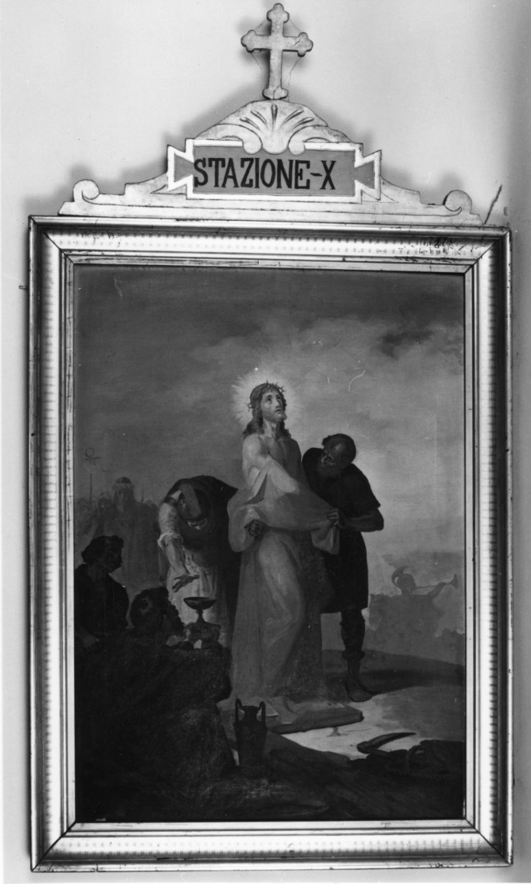 stazione X: Gesù spogliato e abbeverato di fiele (dipinto) di Piana Quintino (inizio sec. XX)