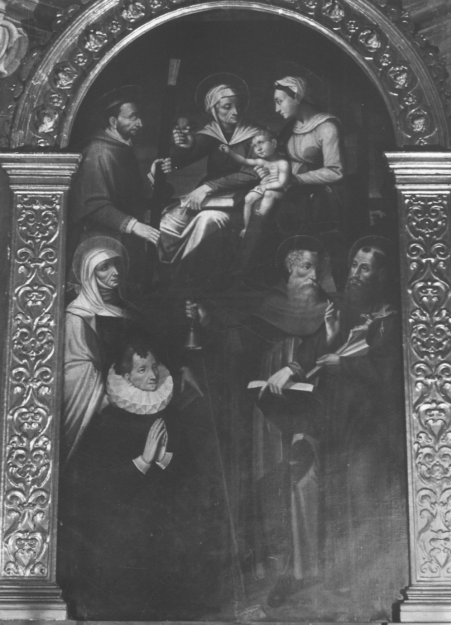 Madonna con Bambino con Sant'Anna, San Carlo Borromeo, Sant'Antonio Abate, San Francesco d'Assisi e donatore (dipinto, opera isolata) di Costantino Vincenzo (primo quarto sec. XVII)